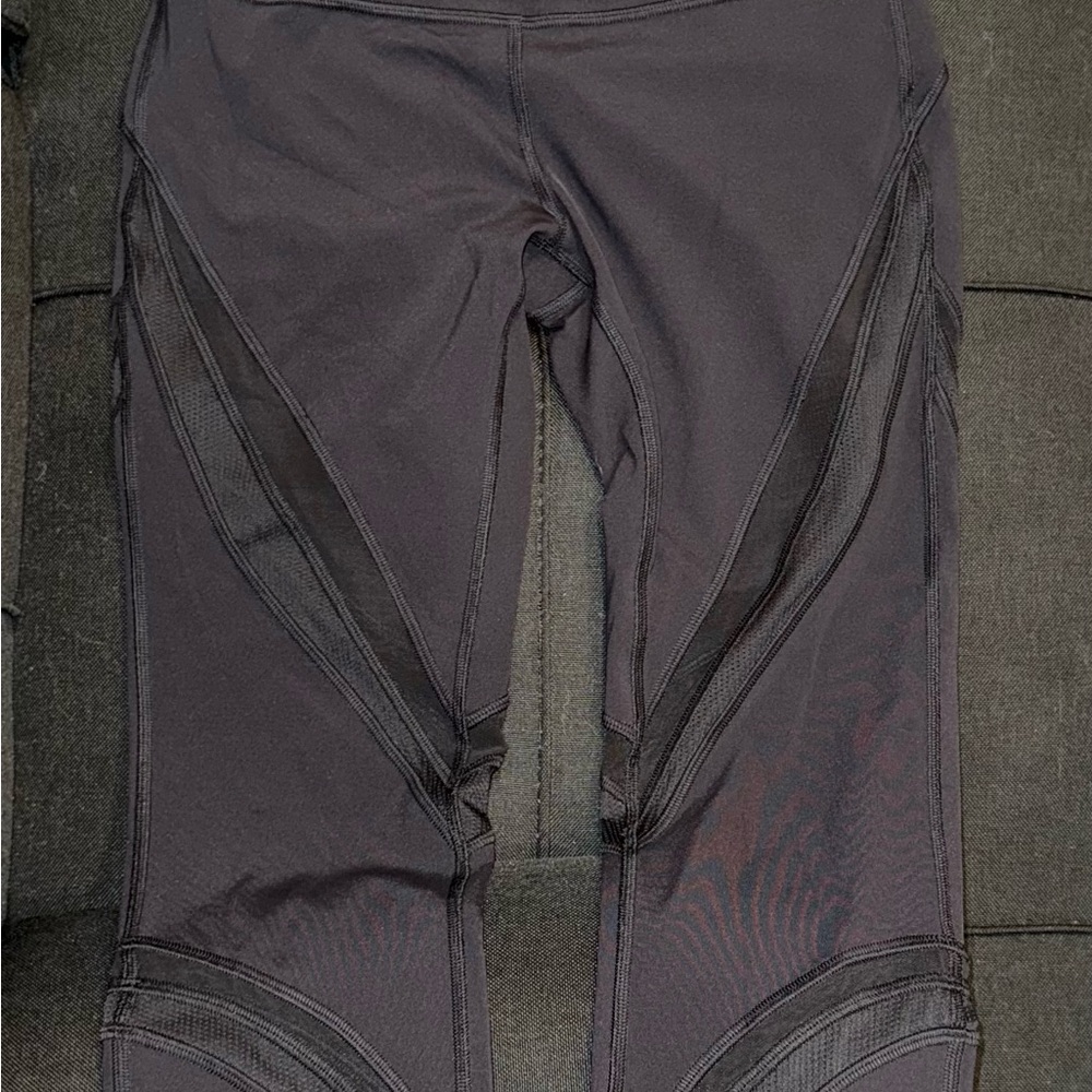 Lululemon Cropped Black Mesh Panel Leggings